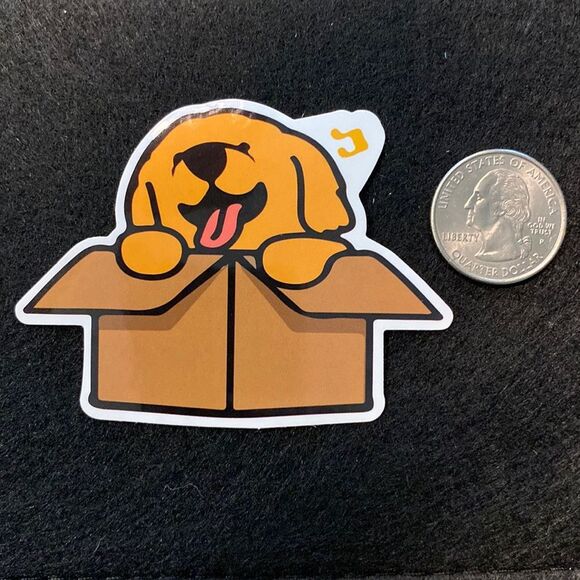 🎉10/$10 Stickers - Adorable Puppy Dog in a Box Sticker - Picture 1 of 2